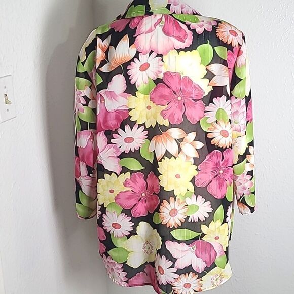 Gloria Lance Coordinated Blouse & Cami, Pink, Yellow, Green Flowers, Size 2X - Picture 6 of 8